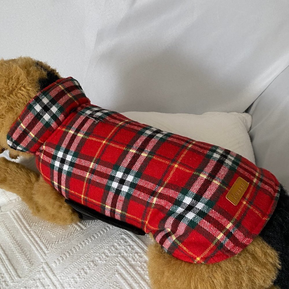 Kuoser Pet Reversible Red Plaid Winter Coat